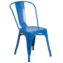 Load image into Gallery viewer, 1.5&quot; x 63&quot; Rectangular Blue Metal Indoor-Outdoor Table Set with 6 Stack Chairs
