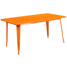 Load image into Gallery viewer, 1.5&quot; x 63&quot; Rectangular Orange Metal Indoor-Outdoor Table Set with 6 Stack Chairs
