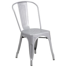 Load image into Gallery viewer, 1.5&quot; x 63&quot; Rectangular Silver Metal Indoor-Outdoor Table Set with 6 Stack Chairs
