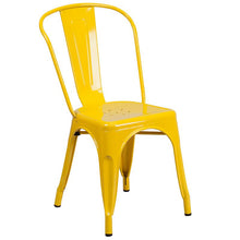 Load image into Gallery viewer, 1.5&quot; x 63&quot; Rectangular Yellow Metal Indoor-Outdoor Table Set with 6 Stack Chairs
