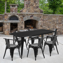 Load image into Gallery viewer, 31.5" x 63" Rectangular Black Metal Indoor-Outdoor Table Set with 6 Arm Chairs
