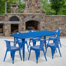 Load image into Gallery viewer, 31.5" x 63" Rectangular Blue Metal Indoor-Outdoor Table Set with 6 Arm Chairs
