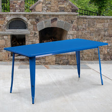 Load image into Gallery viewer, Commercial Grade 31.5" x 63" Rectangular Blue Metal Indoor-Outdoor Table
