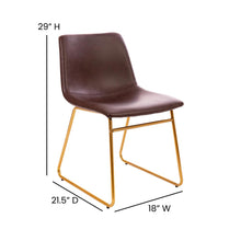 Load image into Gallery viewer, 18 in Mid-Back Sled Base Dining Chair in Dark Brown with Gold Frame, Set of 2
