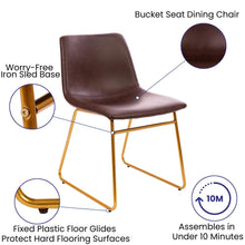 Load image into Gallery viewer, 18 in Mid-Back Sled Base Dining Chair in Dark Brown with Gold Frame, Set of 2
