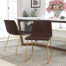 Load image into Gallery viewer, 18 in Mid-Back Sled Base Dining Chair in Dark Brown with Gold Frame, Set of 2
