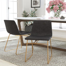 Load image into Gallery viewer, 18 in Mid-Back Sled Base Dining Chair in Dark Gray with Gold Frame, Set of 2
