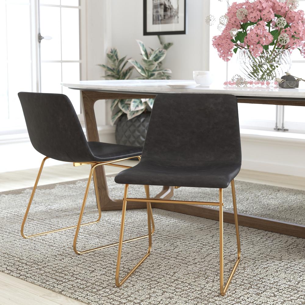 18 in Mid-Back Sled Base Dining Chair in Dark Gray with Gold Frame, Set of 2