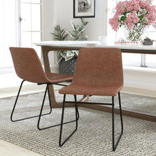 Load image into Gallery viewer, 18 in Mid-Back Sled Base Dining Chair in Light Brown with Black Frame, Set of 2
