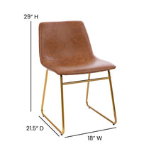 Load image into Gallery viewer, 18 in Mid-Back Sled Base Dining Chair in Light Brown with Gold Frame, Set of 2
