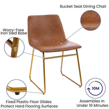 Load image into Gallery viewer, 18 in Mid-Back Sled Base Dining Chair in Light Brown with Gold Frame, Set of 2
