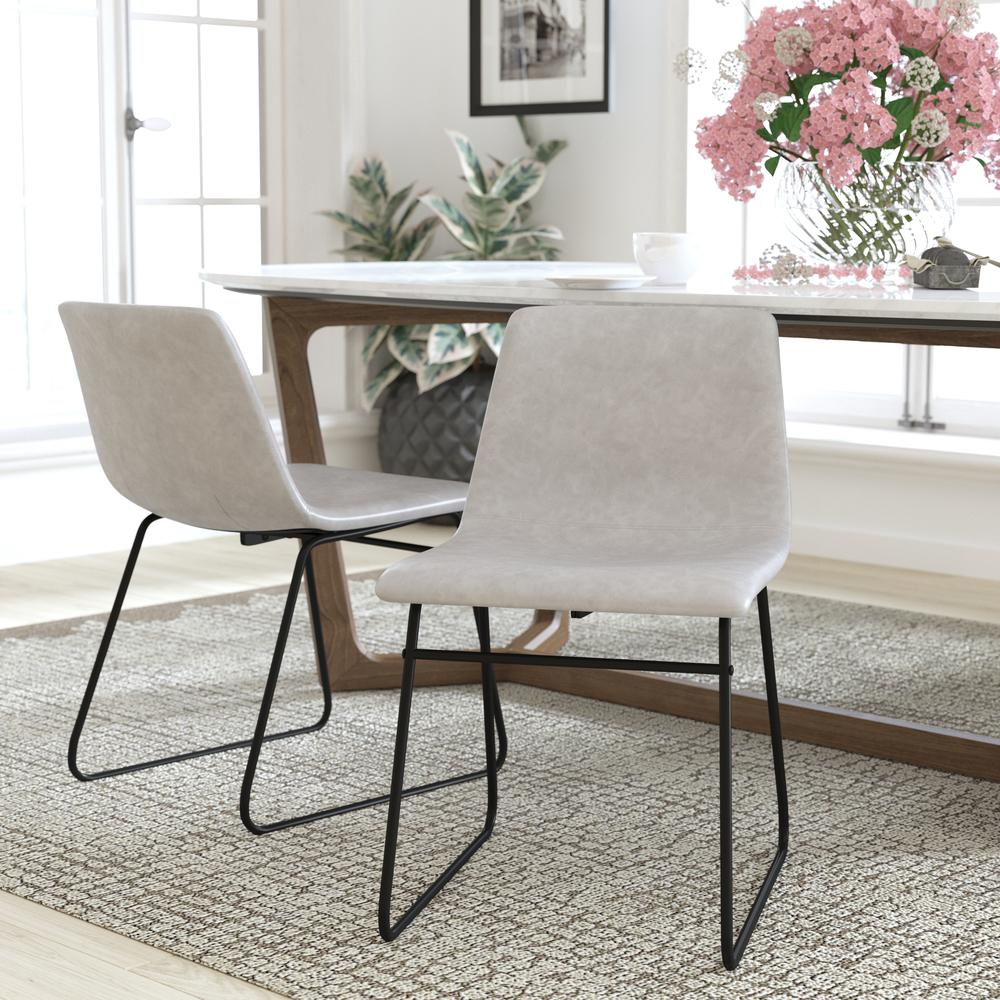 18 in Mid-Back Sled Base Dining Chair in Light Gray with Black Frame, Set of 2