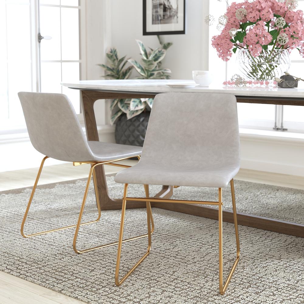 18 in Mid-Back Sled Base Dining Chair in Light Gray with Gold Frame, Set of 2