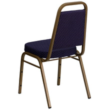 Load image into Gallery viewer, Trapezoidal Back Stacking Banquet Chair in Navy Patterned Fabric - Gold Frame
