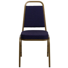 Load image into Gallery viewer, Trapezoidal Back Stacking Banquet Chair in Navy Patterned Fabric - Gold Frame
