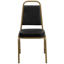 Load image into Gallery viewer, Trapezoidal Back Stacking Banquet Chair in Black Vinyl - Gold Frame
