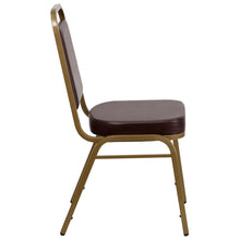 Load image into Gallery viewer, Trapezoidal Back Stacking Banquet Chair in Brown Vinyl - Gold Frame
