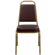 Load image into Gallery viewer, Trapezoidal Back Stacking Banquet Chair in Brown Vinyl - Gold Frame
