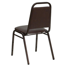Load image into Gallery viewer, Trapezoidal Back Stacking Banquet Chair in Brown Vinyl - Copper Vein Frame
