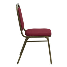 Load image into Gallery viewer, Trapezoidal Back Stacking Banquet Chair in Burgundy Fabric - Gold Vein Frame
