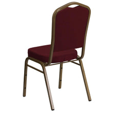 Load image into Gallery viewer, Crown Back Stacking Banquet Chair in Burgundy Fabric - Gold Frame
