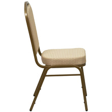 Load image into Gallery viewer, Crown Back Stacking Banquet Chair in Beige Patterned Fabric - Gold Frame
