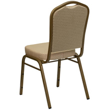 Load image into Gallery viewer, Crown Back Stacking Banquet Chair in Beige Patterned Fabric - Gold Frame
