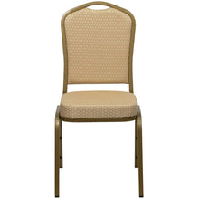 Load image into Gallery viewer, Crown Back Stacking Banquet Chair in Beige Patterned Fabric - Gold Frame
