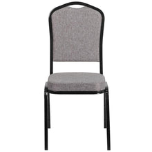Load image into Gallery viewer, Crown Back Stacking Banquet Chair in Gray Fabric - Black Frame
