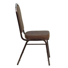 Load image into Gallery viewer, Crown Back Stacking Banquet Chair in Brown Patterned Fabric - Copper Vein Frame
