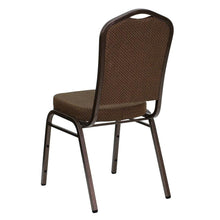 Load image into Gallery viewer, Crown Back Stacking Banquet Chair in Brown Patterned Fabric - Copper Vein Frame

