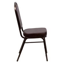 Load image into Gallery viewer, Crown Back Stacking Banquet Chair in Brown Vinyl - Copper Vein Frame
