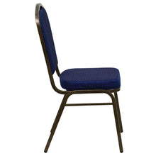 Load image into Gallery viewer, Crown Back Stacking Banquet Chair in Navy Blue Fabric - Gold Vein Frame
