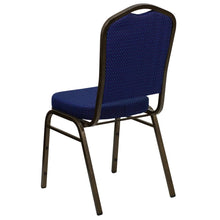 Load image into Gallery viewer, Crown Back Stacking Banquet Chair in Navy Blue Fabric - Gold Vein Frame
