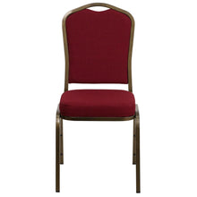Load image into Gallery viewer, Crown Back Stacking Banquet Chair in Burgundy Fabric - Gold Vein Frame
