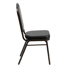 Load image into Gallery viewer, Crown Back Stacking Banquet Chair in Black Vinyl - Gold Vein Frame

