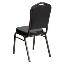 Load image into Gallery viewer, Crown Back Stacking Banquet Chair in Black Vinyl - Gold Vein Frame
