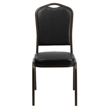 Load image into Gallery viewer, Crown Back Stacking Banquet Chair in Black Vinyl - Gold Vein Frame
