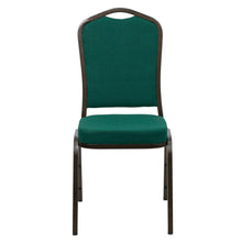 Load image into Gallery viewer, Crown Back Stacking Banquet Chair in Green Fabric - Gold Vein Frame
