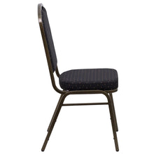 Load image into Gallery viewer, Crown Back Stacking Banquet Chair in Black Patterned Fabric - Gold Vein Frame
