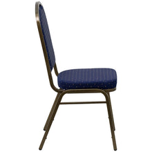 Load image into Gallery viewer, Crown Back Stacking Banquet Chair in Navy Blue Dot Fabric - Gold Vein Frame
