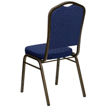 Load image into Gallery viewer, Crown Back Stacking Banquet Chair in Navy Blue Dot Fabric - Gold Vein Frame
