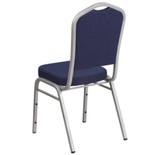 Load image into Gallery viewer, Crown Back Stacking Banquet Chair in Navy Fabric - Silver Frame
