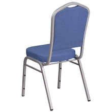 Load image into Gallery viewer, Crown Back Stacking Banquet Chair in Blue Fabric - Silver Frame
