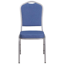 Load image into Gallery viewer, Crown Back Stacking Banquet Chair in Blue Fabric - Silver Frame
