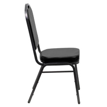 Load image into Gallery viewer, Crown Back Stacking Banquet Chair in Black Vinyl - Silver Vein Frame
