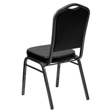 Load image into Gallery viewer, Crown Back Stacking Banquet Chair in Black Vinyl - Silver Vein Frame
