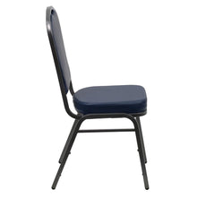 Load image into Gallery viewer, Crown Back Stacking Banquet Chair in Navy Vinyl - Silver Vein Frame
