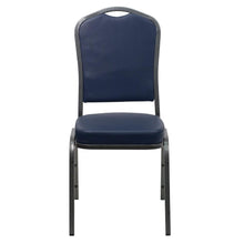 Load image into Gallery viewer, Crown Back Stacking Banquet Chair in Navy Vinyl - Silver Vein Frame
