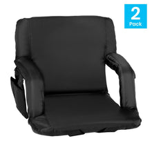 Load image into Gallery viewer, Set of 2 Black Portable Lightweight Stadium Chairs with Armrests
